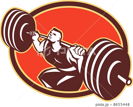 Weightlifter Lifting Barbells Cross-fit Retro Weightlifter Lifting Barbells Cross-fit Retro 8655448