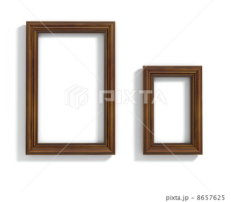 Interior render of three wood frames hanging on the wall 8657625