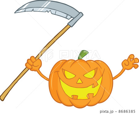 Scaring Halloween Pumpkin With A Scythe  8686385