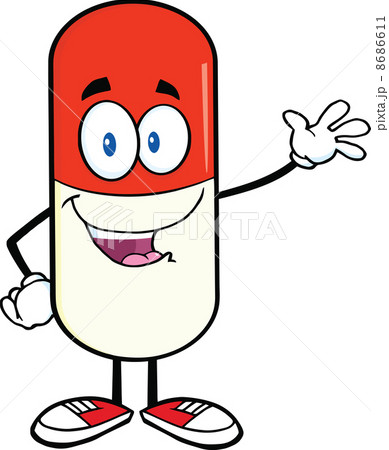 Pill Capsule Cartoon Character Waving For Greeting 8686611