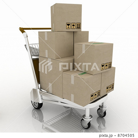 3d illustration, hand truck with two cardboard boxes 8704505