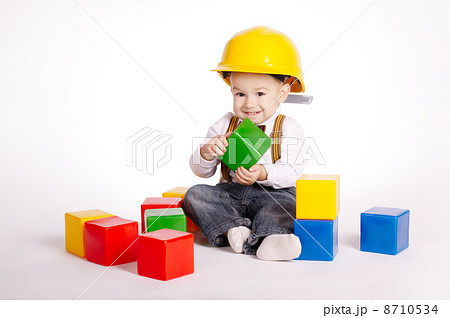 little engineer with helmet plays with cubes little engineer with helmet plays with cubes 8710534