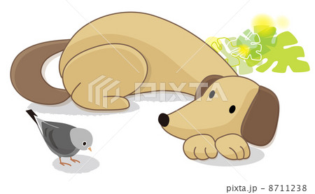 仲良し 犬と鳥のイラスト素材
