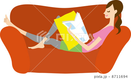 ソファでくつろぐ女性（赤） 8711694