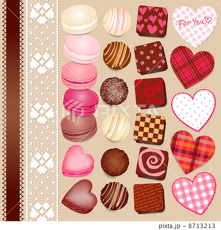 バレンタインのチョコとマカロンのイラスト素材