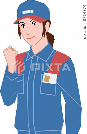 ガッツポーズをするガソリンスタンド店員のイラスト素材