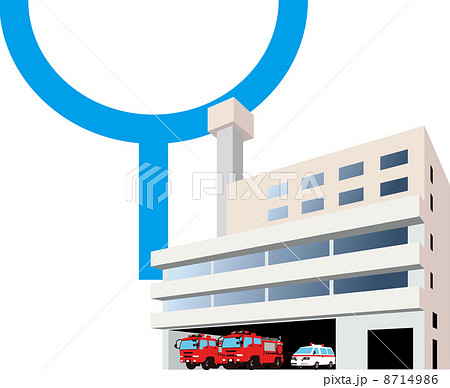 消防署の地図記号と施設のイラスト素材