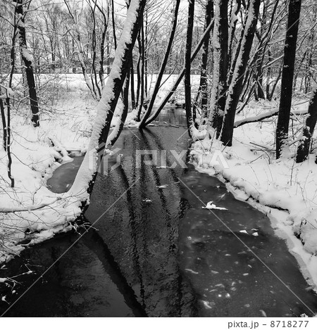 Winter landscape with small river. Winter landscape with small river. 8718277