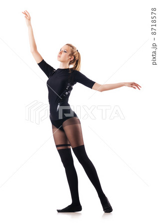 Young woman dancing on white background 8718578