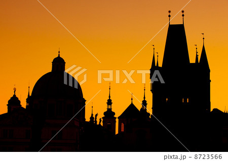 Old Town bridge tower at one end of Charles bridge on the river in Prague. 8723566