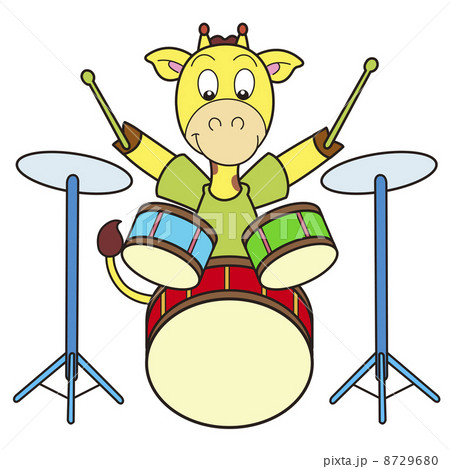 Cartoon Giraffe Playing Drums 8729680