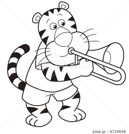 Cartoon Tiger Playing a Trombone 8729698