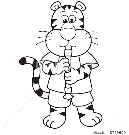 Cartoon Tiger Playing an Oboe Cartoon Tiger Playing an Oboe 8729699