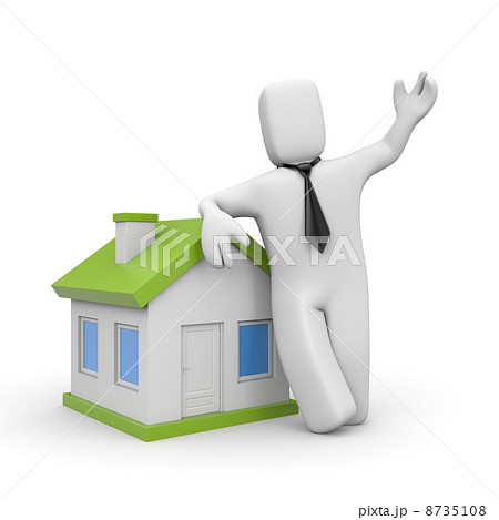 Businessman with home. Loan metaphor 8735108