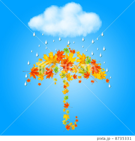 umbrella from autumn leaves under cloud and rain 8735331