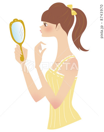 鏡を見る女の子のイラスト素材