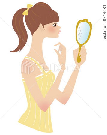 鏡を見る女の子のイラスト素材