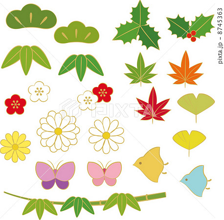 和風の草花や生き物の素材のイラスト素材