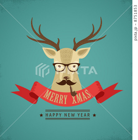 Christmas background with hipster deer and ribbon 8751853