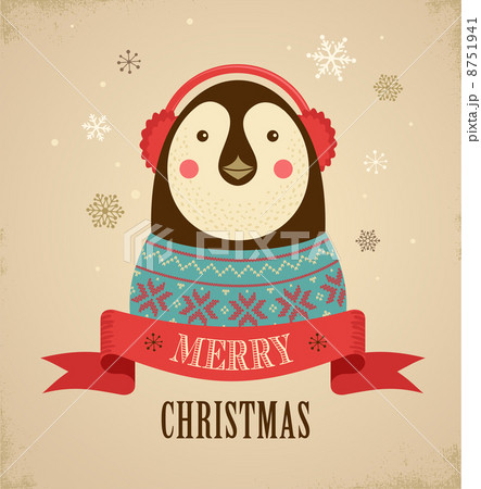 Christmas background with hipster penguin 8751941