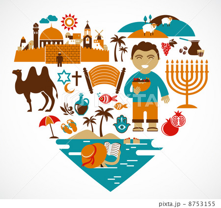 Israel - heart with set of vector illustrations Israel - heart with set of vector illustrations 8753155
