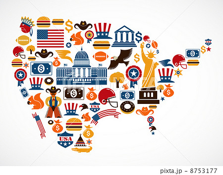 America Map With Many Vector Iconsのイラスト素材