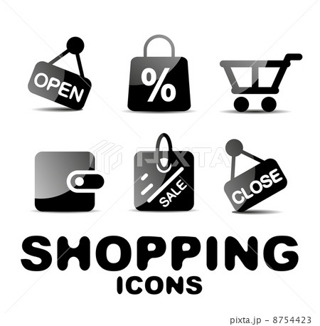 Black glossy shopping icon set 8754423