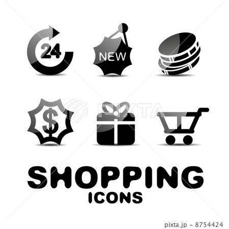 Black glossy shopping icon set 8754424