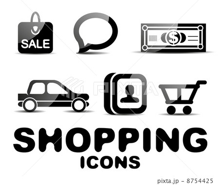 Black glossy shopping icon set 8754425