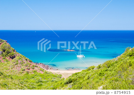 Cala del Pilar beach scenery in sunny day at Menorca, Spain. Cala del Pilar beach scenery in sunny day at Menorca, Spain. 8754915