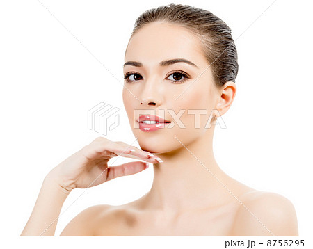 Beautiful girl with clean fresh skin, white background Beautiful girl with clean fresh skin, white background 8756295