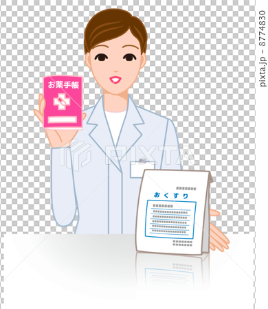 Pharmacist hands medicine and medication notebook 8774830