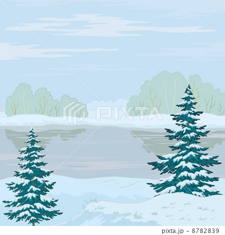 Winter landscape. Forest river 8782839