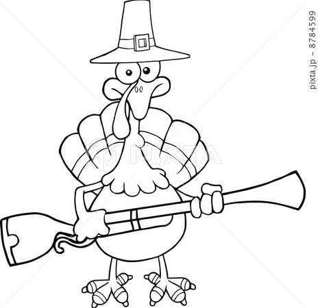 Black and White Pilgrim Turkey Bird Character With A Musket 8784599