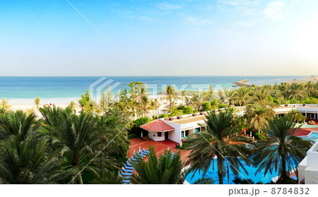 Panorama of the beach at luxury hotel, Ajman, UAE Panorama of the beach at luxury hotel, Ajman, UAE 8784832