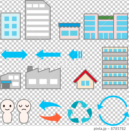 企業や商店の建物と矢印 8785782