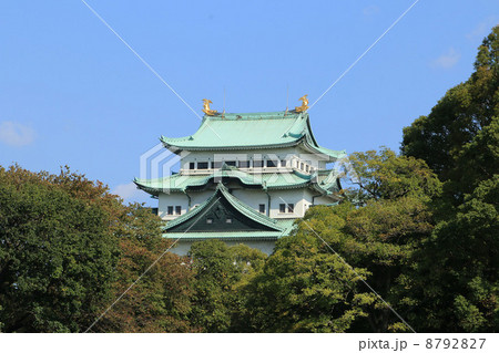 秋の名古屋城 天守閣 青空 紅葉 秋の名古屋城 天守閣 青空 紅葉 8792827