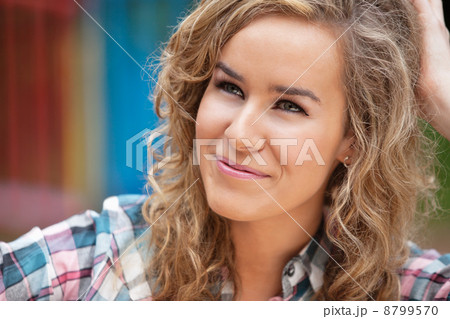 Happy beautiful woman looking away 8799570