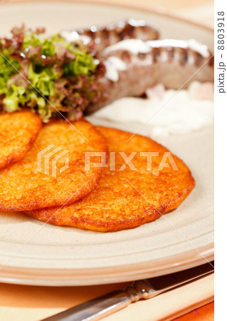 potato pancakes with sausages 8803918
