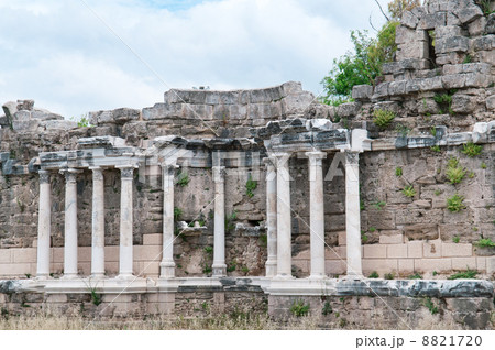 Beautiful view of ancient ruins in Side, Turkey 8821720