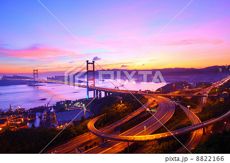 Tsing Ma Bridge in Hong Kong at sunset time 8822166
