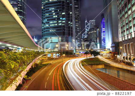 Traffic through downtown of Hong Kong at night Traffic through downtown of Hong Kong at night 8822197