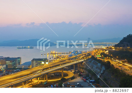 Tsing Ma Bridge and highway scene in Hong Kong 8822697