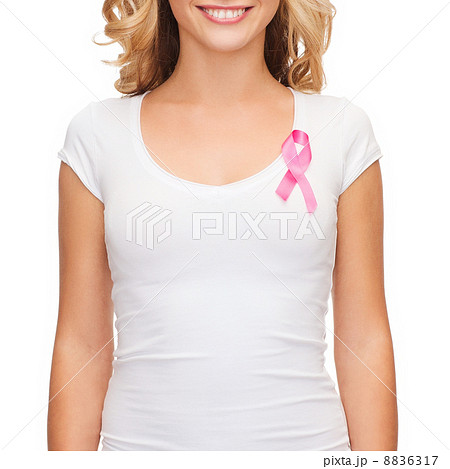 woman with pink cancer awareness ribbon woman with pink cancer awareness ribbon 8836317