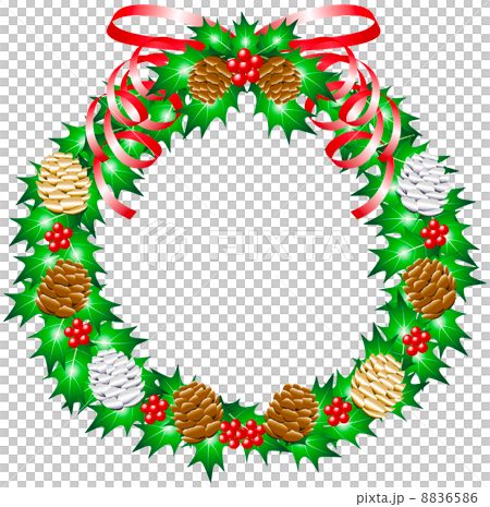 柊と松ぼっくりのリースのイラスト素材