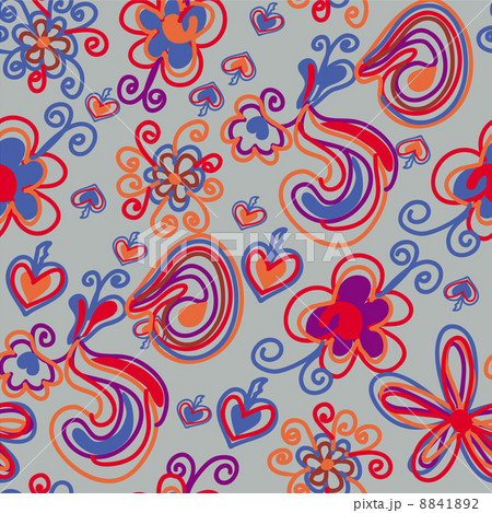 Seamless pattern with bright flowers and imagery objects 8841892