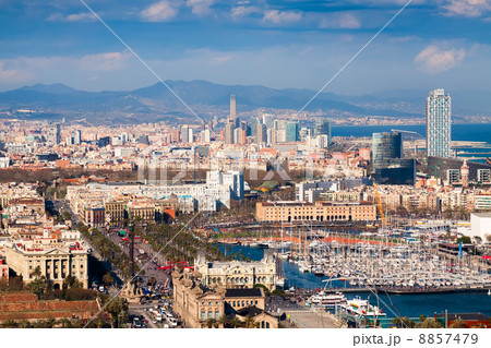 view of Barcelona city with Port Vell 8857479