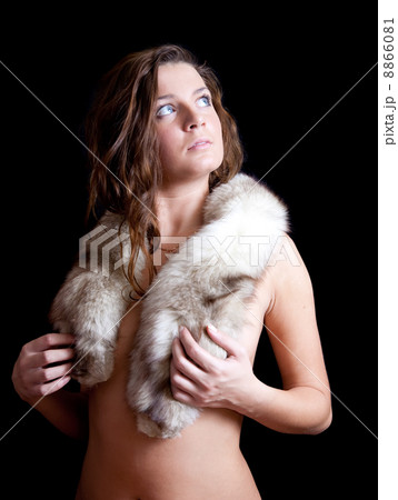 girl with fur over black girl with fur over black 8866081