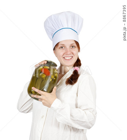 cook woman with pickled products 8867395