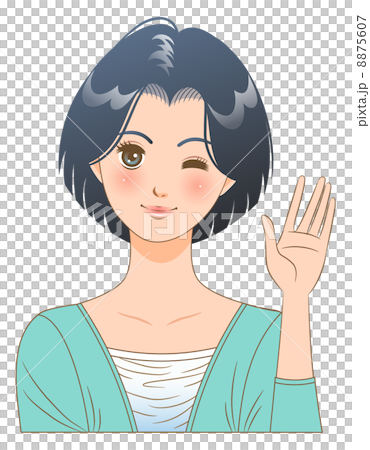 女性/面部表情/揮手 8875607